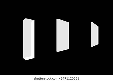 Abstract background, black eith three white cuboid shapes.