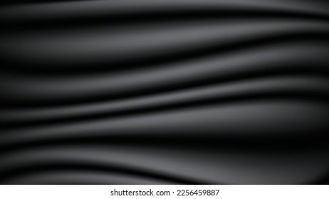 Fondo abstracto de la textura de tela negra. Papel de fondo de escritorio con una suave curva de lienzo y ola. Fondo de ilustración de tela negra.