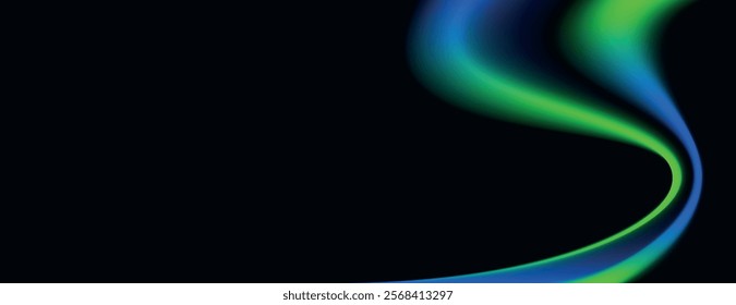 Abstract background with a black background featuring smooth, flowing green and blue gradients, creating a dynamic, modern texture. Minimal abstract gradient curve vector background