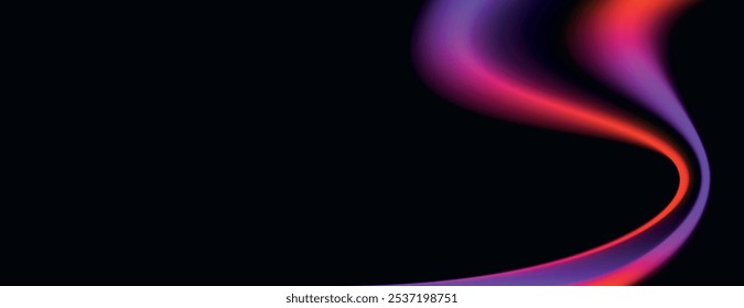 Abstract background with a black background featuring vibrant purple and red swirls. The purple and red colors create a smooth, flowing texture. Minimal abstract wavy gradient vector background
