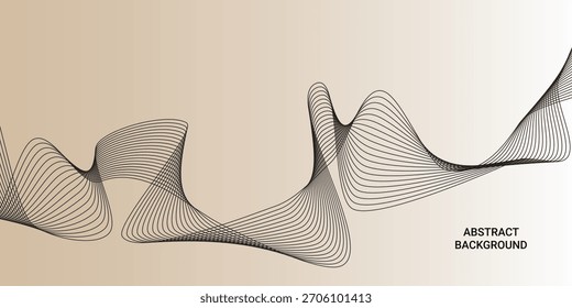 Abstract Background with Black Flowing Wave Lines. Minimal Beige Gradient Wireframe Technology Design
