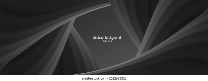 Abstract background of black frame like funnel, twist of black shapes with blank space in the middle, presentation cover