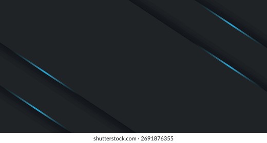 Fondo Abstractas con Formas geométricas negras y líneas azules brillantes. Concepto de fondo moderno y futurista para Fondos de pantalla, Anuncios, presentaciones, Web, cubiertas, certificados y folletos.