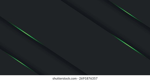 Fondo Abstractas con Formas geométricas negras y líneas de neón verde brillante. Concepto de fondo moderno y futurista para Fondos de pantalla, Anuncios, presentaciones, Web, cubiertas, certificados y folletos.