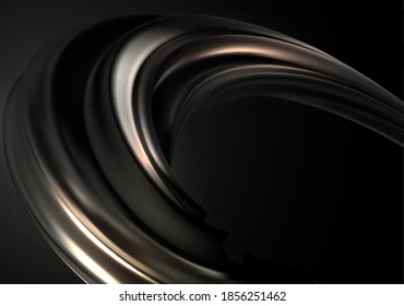 Abstract background with black gold 3d wave on black background for concept design. Realistic metalic swirl Wave flow. Vector illustration EPS10