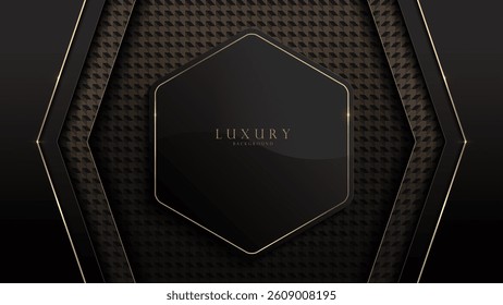 Abstract background. Black and gold hexagon frame with graphic pattern. Perfect for business wallpaper and website. High quality vector 1920 x 1080. Not generated by AI.