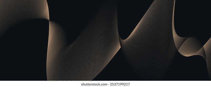 Fondo Abstractas con ondas negras y doradas. El fondo presenta líneas suaves y fluidas con una textura oscura y elegante. Tonos negros y dorados. Fondo de Vector de curva de gradiente abstracto mínimo