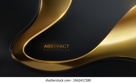 Abstract background with black and golden wavy layers. Curvy shapes backdrop. Vector 3d illustration. Luxury decoration.