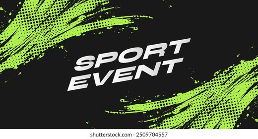 Abstract Background with Black and Green Brush Texture and Halftone Effect. Grunge Sport Background, for Banner or Poster Design Elements