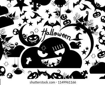 Abstract background black Halloween with cartoon characters on the floor. 