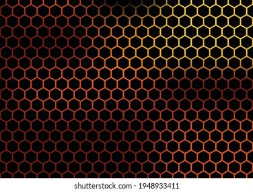 Abstract background of black hexagon pattern, The bright light come from right side 