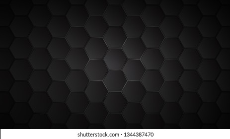 Abstract background of black hexagon tiles with gray gaps between them