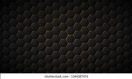 Abstract background of black hexagon tiles with yellow gaps between them