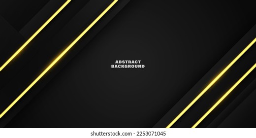Abstract background with black layers. Vector illustration with geometric shapes and golden lines. Graphic design element.