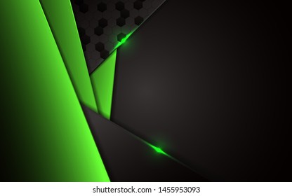 Abstract background with black and light green frame design metal shape background. Triangle texture steel tech innovation layout concept for use modern banner, cover, business, brochure, corporate