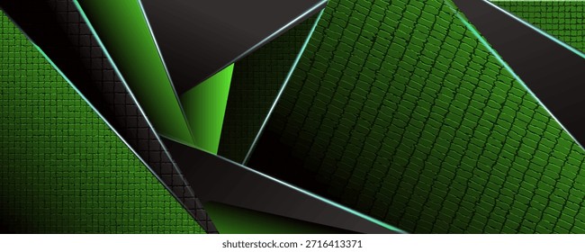 Fundo abstrato com preto e luz verde quadro design metal forma fundo. Triângulo textura aço tecnologia inovação layout conceito para uso banner moderno, tampa