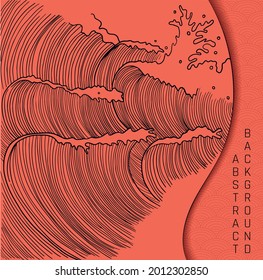 abstract background with black lined waves on red background 