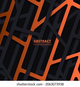Abstrakter Hintergrund mit linearen, schwarz-orangen Papierformen. Moderner abstrakter geometrischer Hintergrund mit schwarz-orangefarbenen Überlappungslinien. Vektorgrafik