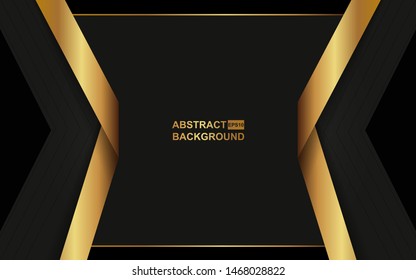 Abstract background black paper shape and golden strip vector design. Premium and luxury cover template for use element banner, poster, card, web, advertising, corporate, brochure, flyer, presentation