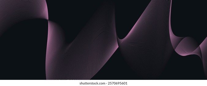 Abstract background with black and purple colors. The background features smooth, flowing lines and a dark, elegant texture. Minimal abstract wavy gradient vector background