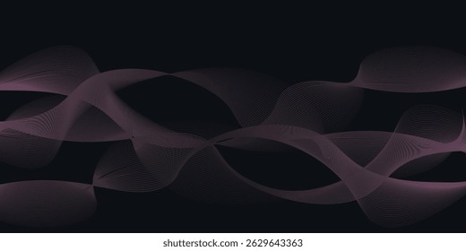 Abstract background with black and purple colors. The background features smooth, flowing lines and a dark, elegant texture. Minimal abstract wavy gradient vector background