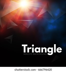 Abstract Background with Black Realistic Triangles and Colorful Light Effects. Futuristic Space. 3D. Vector illustration