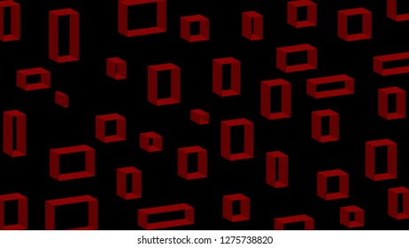 abstract background, black and red color, 3D geometric squares