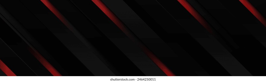 Abstract background with black and red geometric diagonal lines. Modern minimal trendy shiny lines pattern horizontal. Vector illustration