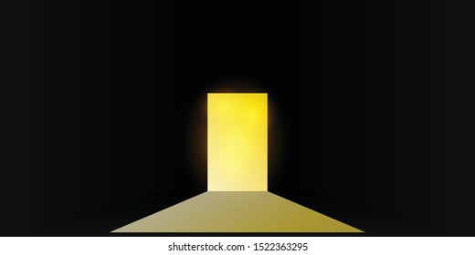 Abstract background The black room with golden light passes through the door.