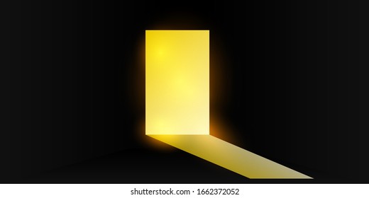 Abstract background The black room with golden light passes through the door