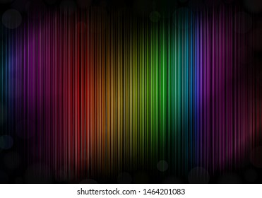 Abstract background with black shadows and bokeh effect. Colorful lines in rainbow colors.