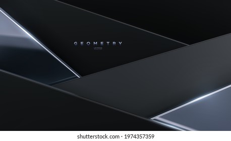 Abstract background with black and silver geometric shapes. Vector 3d illustration. Geometry shapes backdrop. Decoration for banner or poster design.