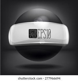 Abstract background black sphere and glass glossy banner