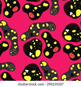 Abstract background of black spots on a pink background. Seamless.