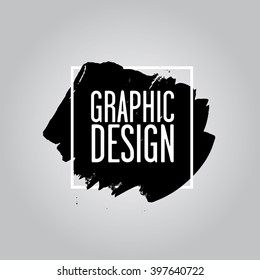 Abstract background with black spots and a white frame. Many small splashes of ink. Vector illustration. Gray background.