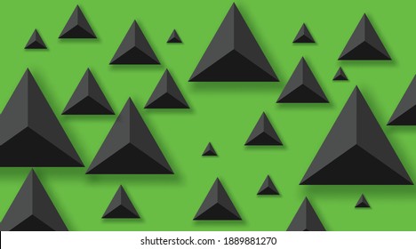 Antecedentes abstractos con triángulos negros. Realista y 3D. Ilustración vectorial sobre fondo verde.