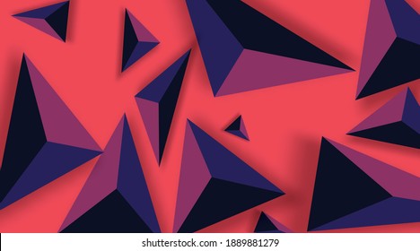 Antecedentes abstractos con triángulos negros. Realista y 3D. Ilustración vectorial sobre fondo rojo.