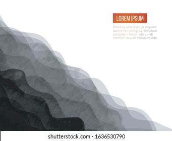 Abstract background with black waves hand drawn with ink. Traditional Japanese ink wash painting sumi-e. Design template with place for your text