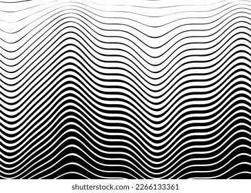 Abstract background of black wavy lines. For interior decor, wall art, web design, advertising, textiles, printing, packaging. Trendy striped vector background.