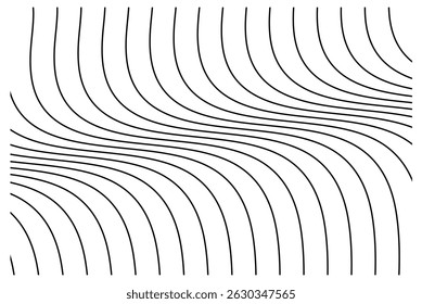 Abstract background of black wavy lines on white background.