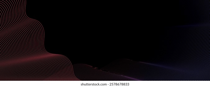 Abstract background with black background and wavy red lines. The background has a smooth, flowing texture with a modern, dynamic feel. Minimal abstract flow line vector gradient background