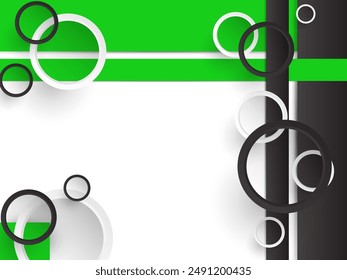 Abstract background of black and white circles and green lines, eps 10, editable.