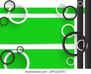 Abstract background of black and white circles and green lines, eps 10, editable.