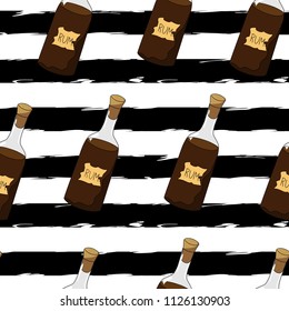 Abstract background. Black and white color. Wallpaper. Vector illustration. Striped seamless pattern with horizontal line and pirate rum. Template for wallpaper, wrapping, textile, fabric.