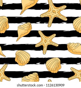 Abstract background. Black and white color. Wallpaper. Vector illustration. Striped seamless pattern with horizontal line. Template for wallpaper, wrapping, textile, fabric.