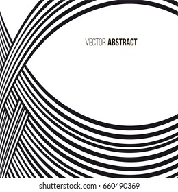 Abstract background. Black and white curve lines with frame for message.