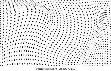 Abstract background of black and white dots pattern wavy curved