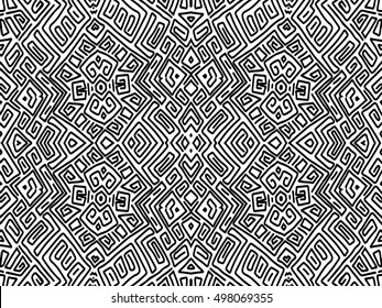 Abstract background. Black and white ethnic texture. Aztec maya wallpaper. Vector tribal background with seamless pattern swatch for web design, fabric or printed products.