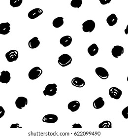 Abstract background with black and white hand drawn circles. Seamless pattern Vector illustration