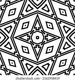 Fondo abstracto con mandala en blanco y negro. Arte de línea.Muestra de vector geométrica única. Perfecto para el fondo del sitio, papel envolvente, papel tapiz, textil y diseño de superficie. 